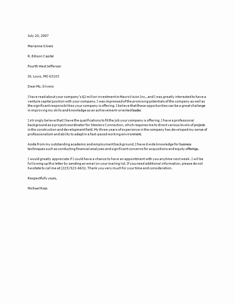 Equity Letter Template Fresh Private Equity Cover Letter