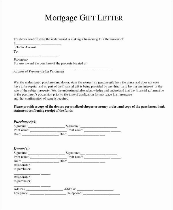 Equity Letter Template Lovely Gift Letter for Mortgage