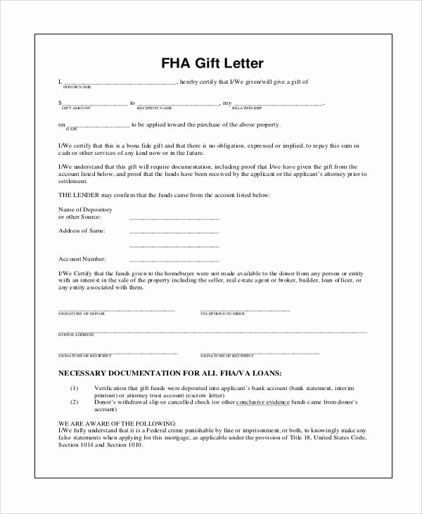 Equity Letter Template Unique Fha Down Payment Gift Equity