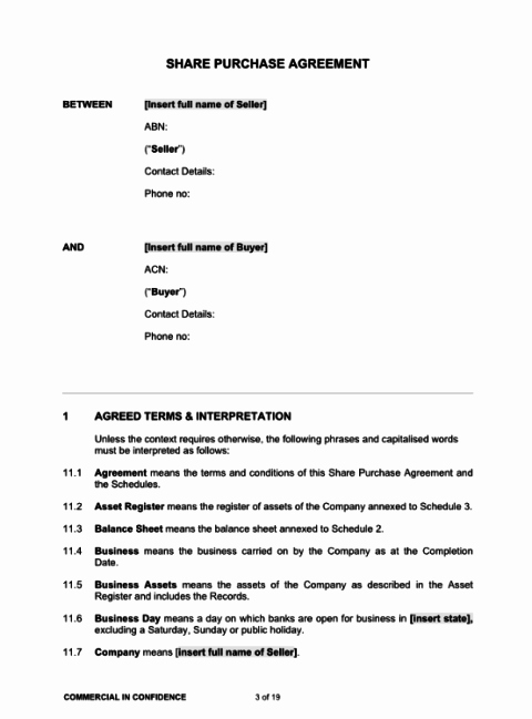 Equity Share Agreement Template Fresh Purchase Agreement