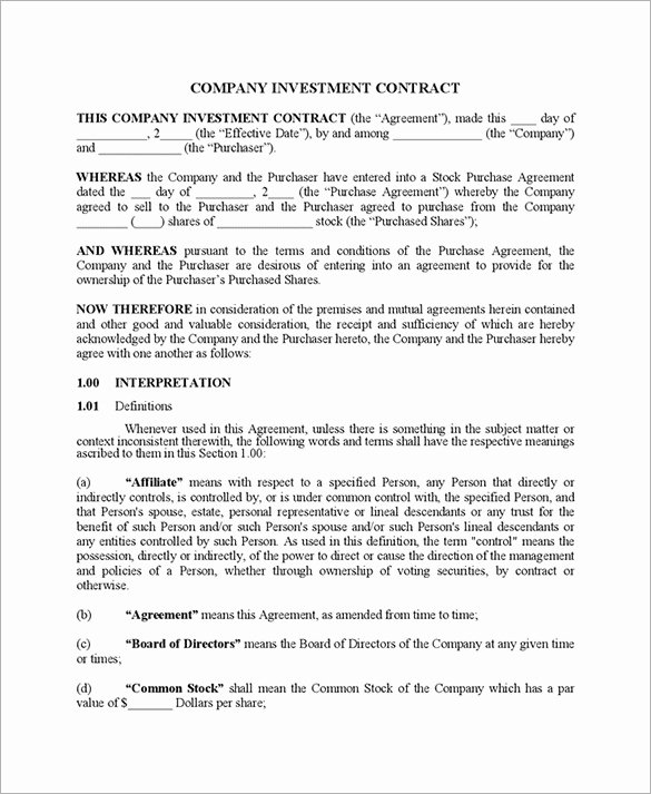 Equity Share Agreement Template Lovely 10 Business Investment Agreement Examples Pdf