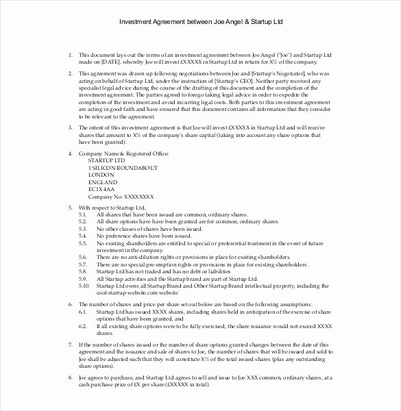 Equity Share Agreement Template Luxury 14 Simple Investment Agreement Examples Pdf Word