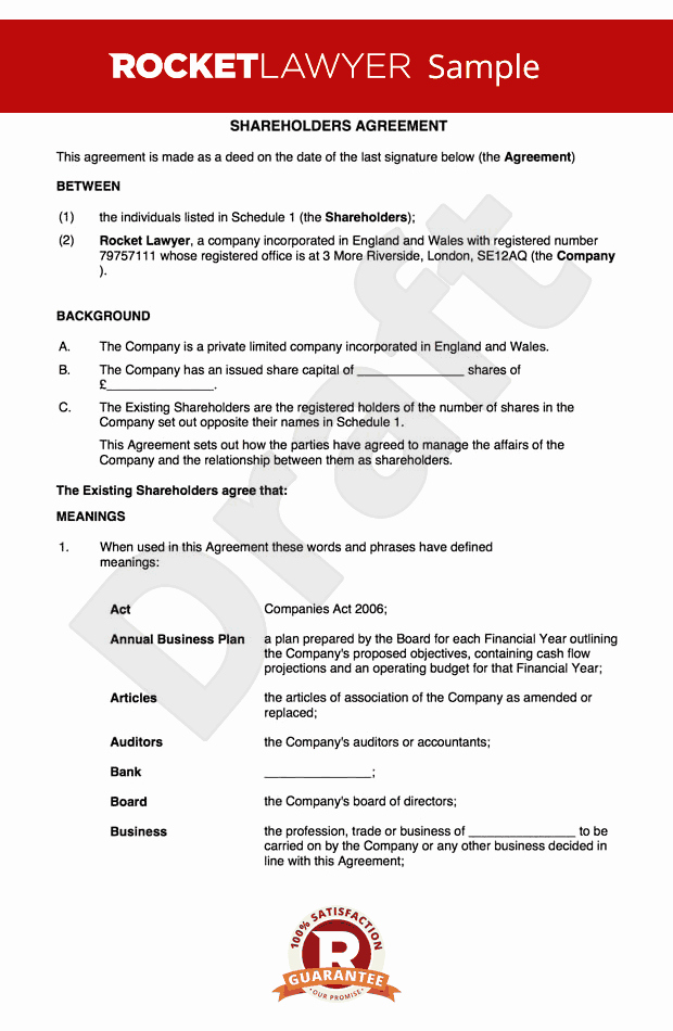 Equity Share Agreement Template Unique Free Holders Agreement Template Uk