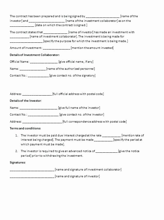 Equity Share Agreement Template Unique Profit Sharing Agreement form Equity Investment Template