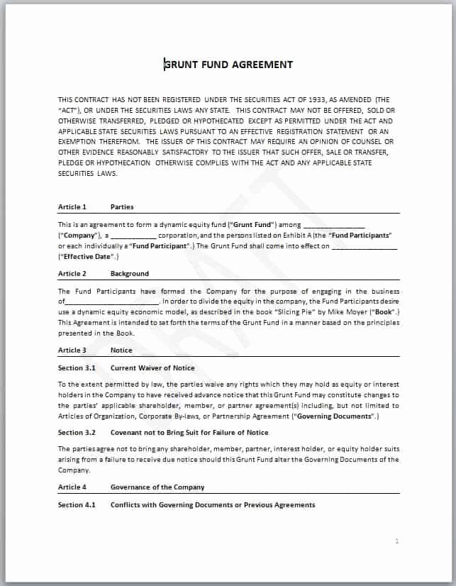 Equity Share Agreement Template Unique Slicing Pie