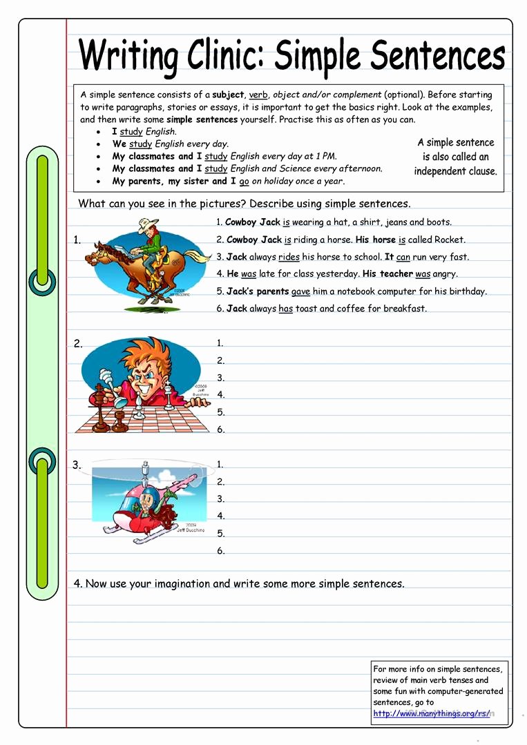 Esl Writing Prompts with Pictures Unique Writing Clinic Simple Sentences Worksheet Free Esl