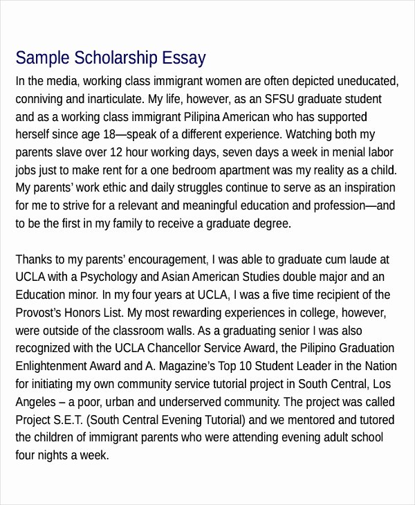 Essays for Scholarship Applications Examples Beautiful 10 Scholarship Essay Examples &amp; Samples Pdf