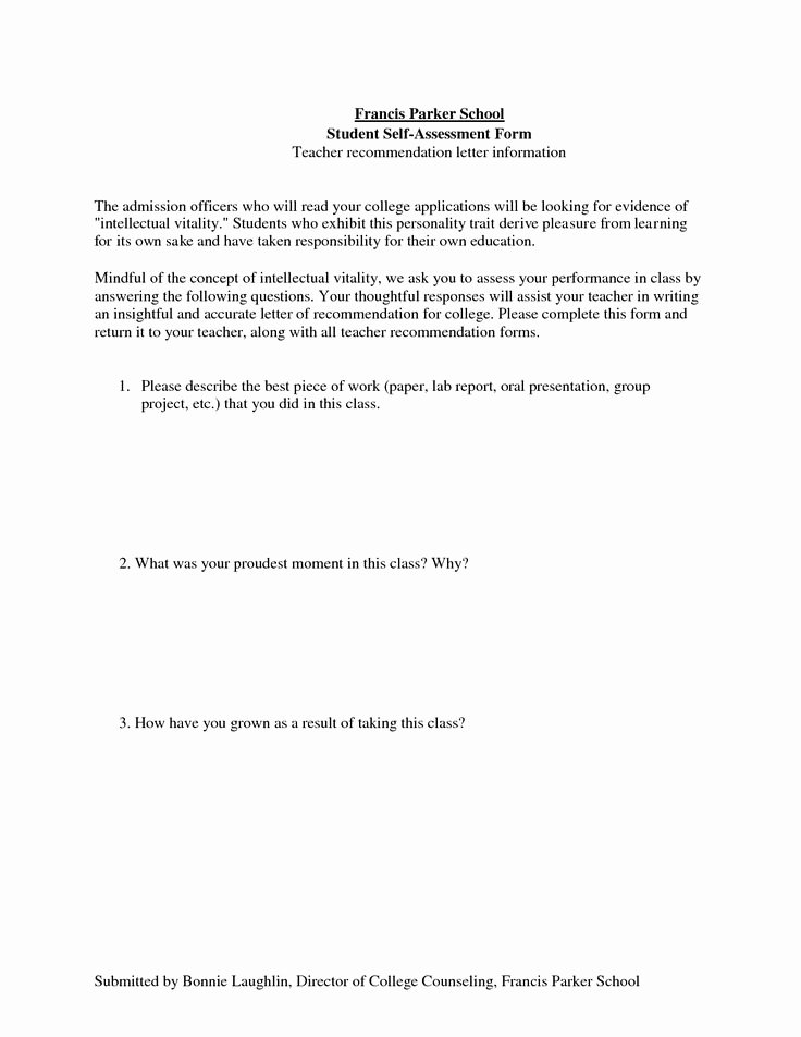Evaluation Letter Sample for Student Awesome Writing Example Self assessment Letter Writing