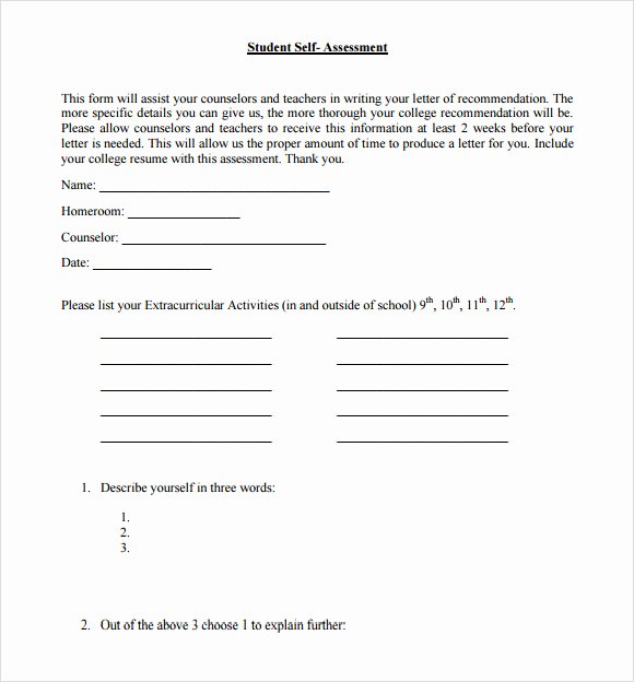 Evaluation Letter Sample for Student Beautiful Self assessment 9 Download Free Documents In Pdf Excel