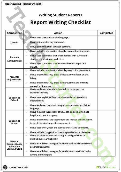 Evaluation Letter Sample for Student Luxury Teacher Report Writing Checklist Teaching Resource