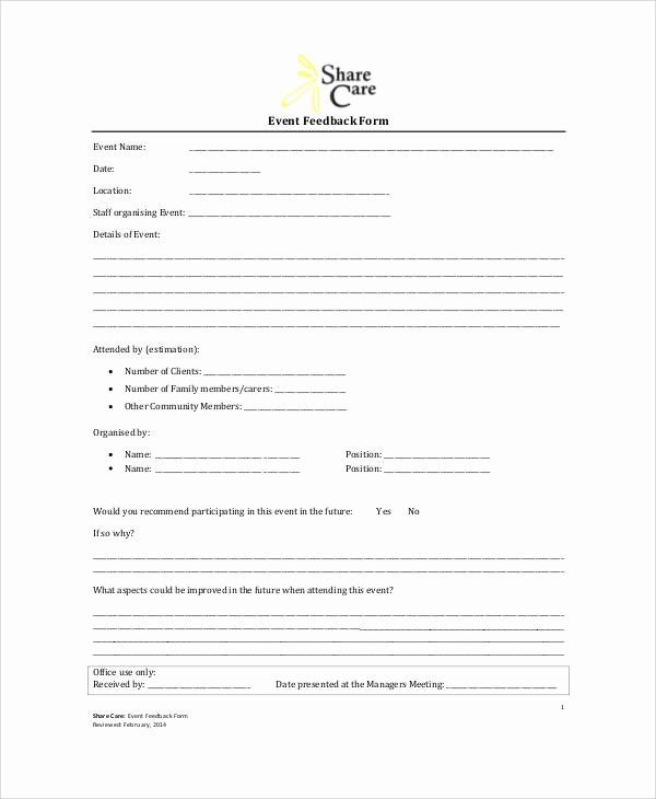 Event Feedback form Template Awesome 8 Sample event Feedback forms In Pdf