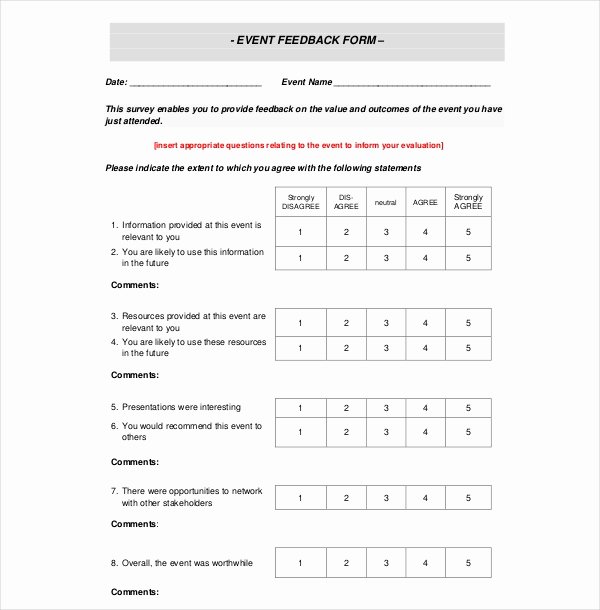 Event Feedback form Template Beautiful Sample event Feedback forms 8 Free Documents In Pdf Word
