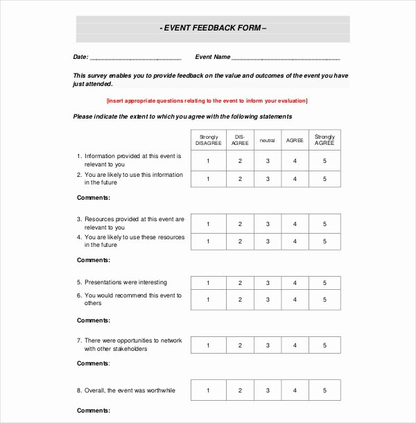 Event Feedback form Template Beautiful Sample event Feedback forms 8 Free Documents In Pdf Word