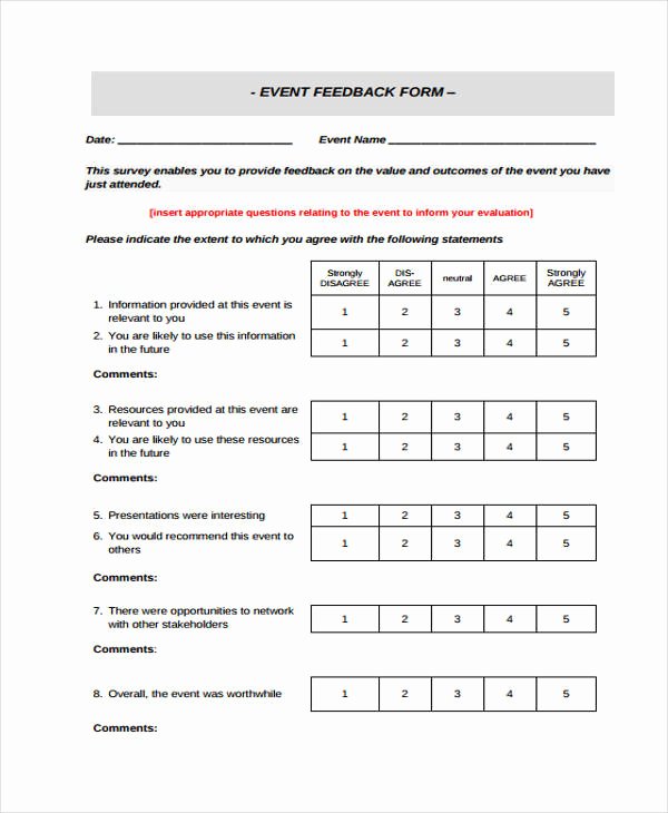 Event Feedback form Template Best Of 15 event Feedback form Templates