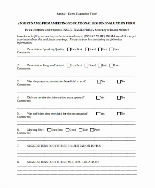 Event Feedback form Template Elegant 12 Sample Evaluation forms In Word