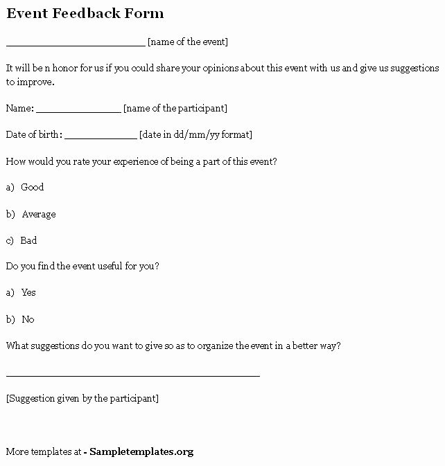 Event Feedback form Template Elegant event Template for Feedback form Sample Of event Feedback