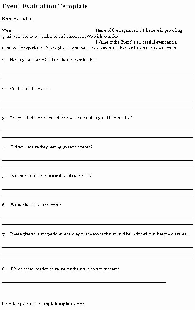 Event Feedback form Template Fresh event Template for Evaluation Example Of event Evaluation
