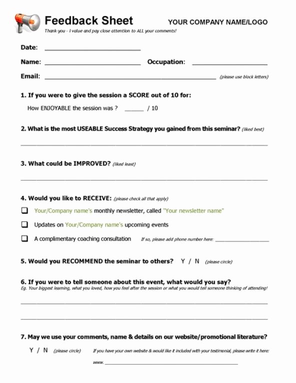 Event Feedback form Template Fresh Workshop event &amp; Seminar Feedback form