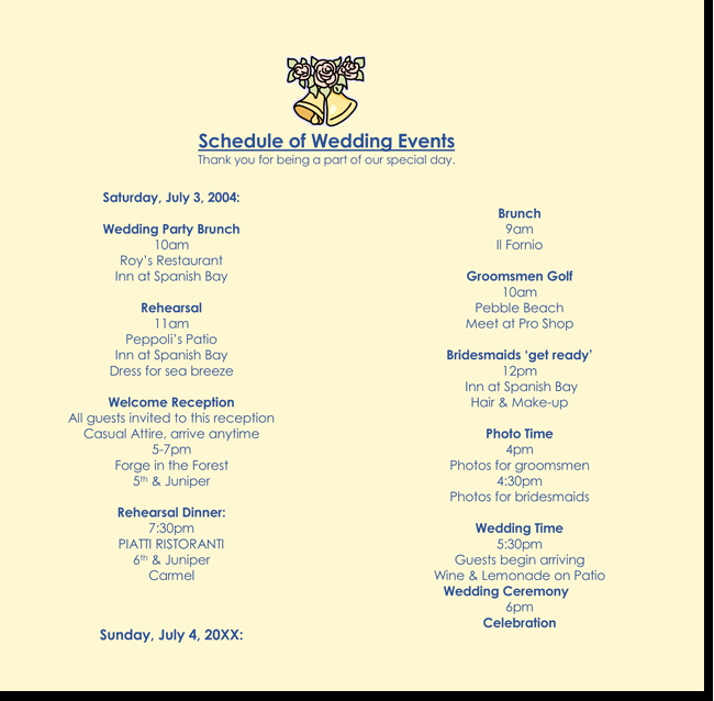 Event Itinerary Template Elegant 8 Free Wedding Itinerary Templates and Schedule Templates