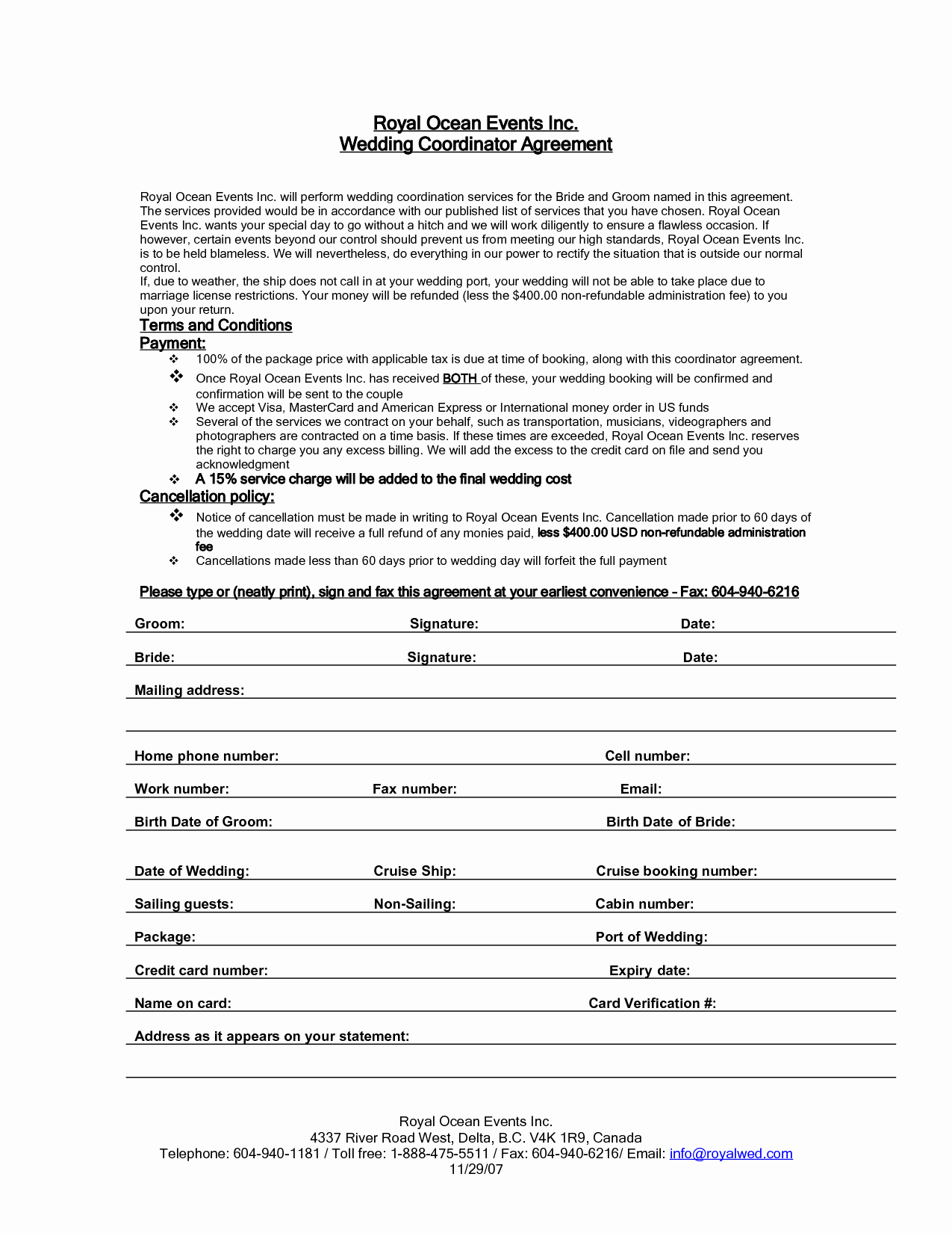 Event Planning Contract Template Free Beautiful Wedding Planner Contract Cover Letter