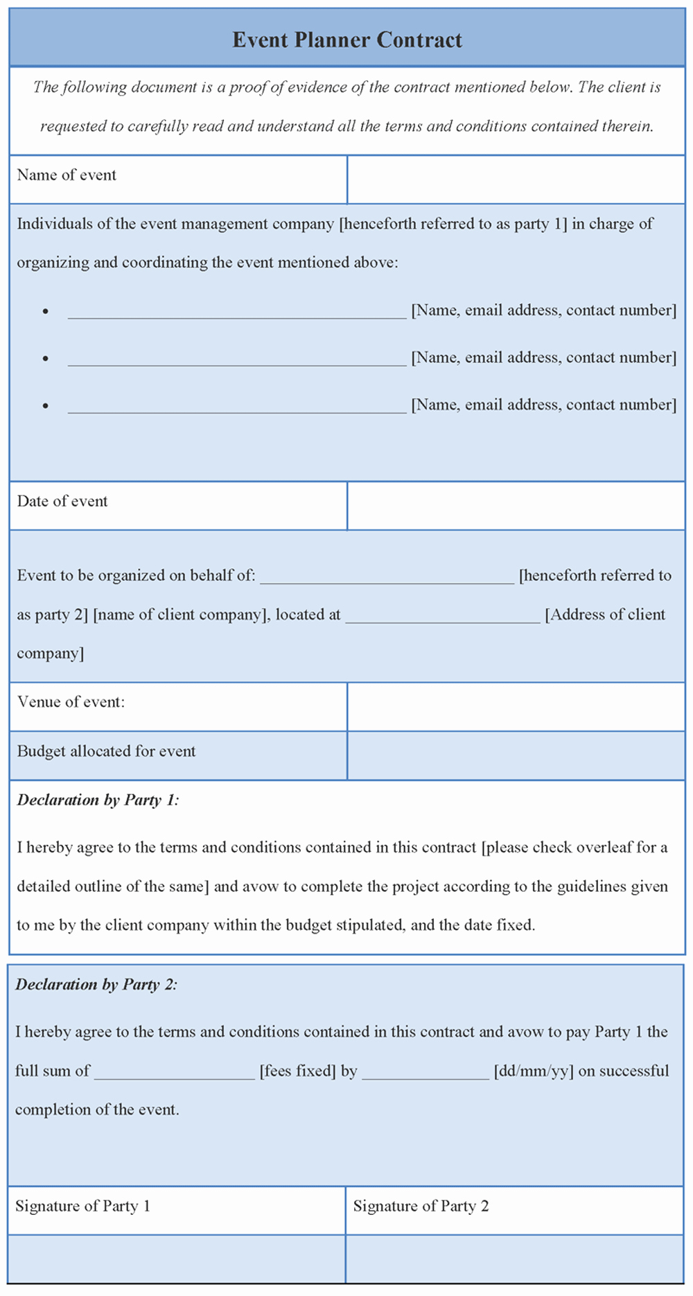 Event Planning Contract Template Free Lovely Contract Template for event Planner format Of event