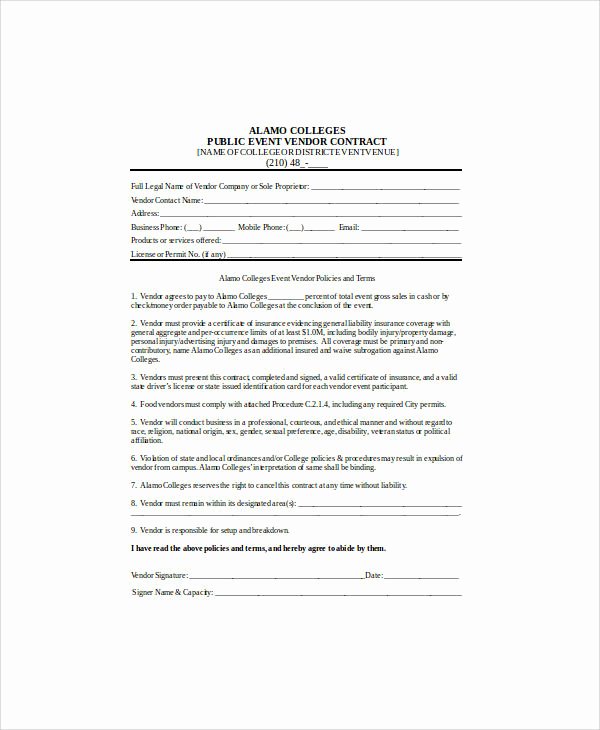 Event Vendor Contract Template Awesome 30 Sample Contract Agreements
