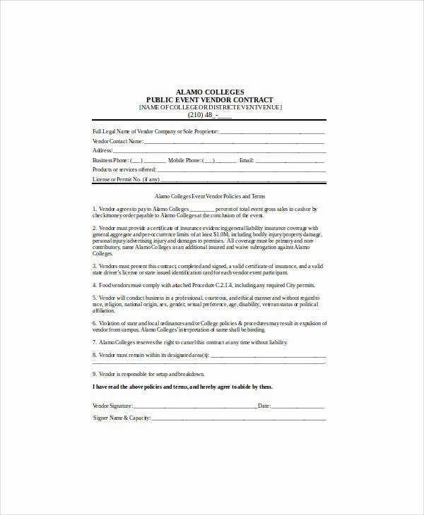 Event Vendor Contract Template Awesome 30 Sample Contract Agreements