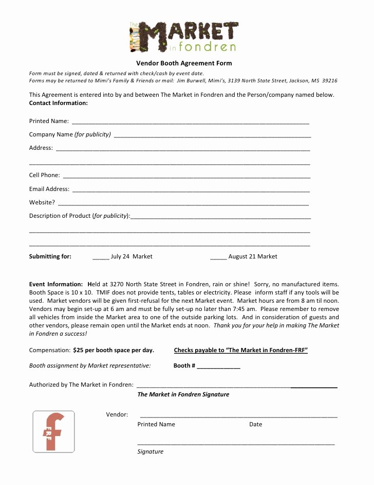 Event Vendor Contract Template Lovely the Market In Fondren Vendor Agreement form