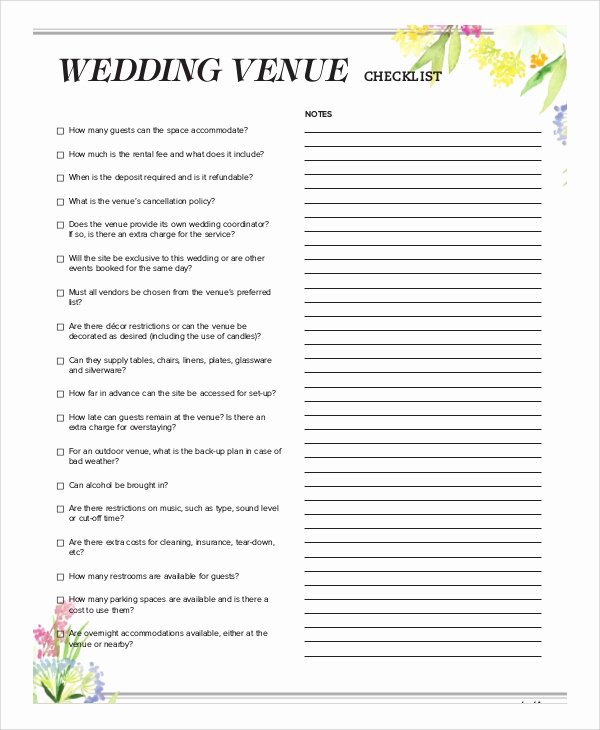 Event Venue Checklist Template Elegant 7 Sample Wedding Checklists