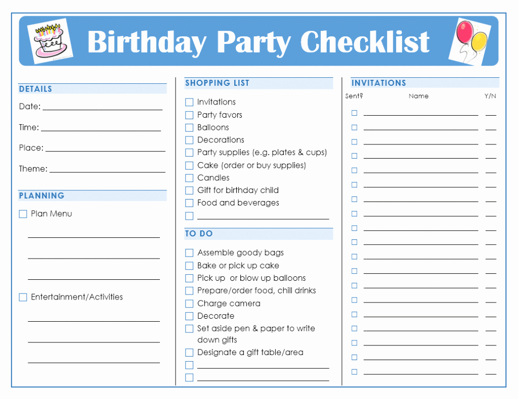 Event Venue Checklist Template Elegant Free Printable Birthday Party Checklist