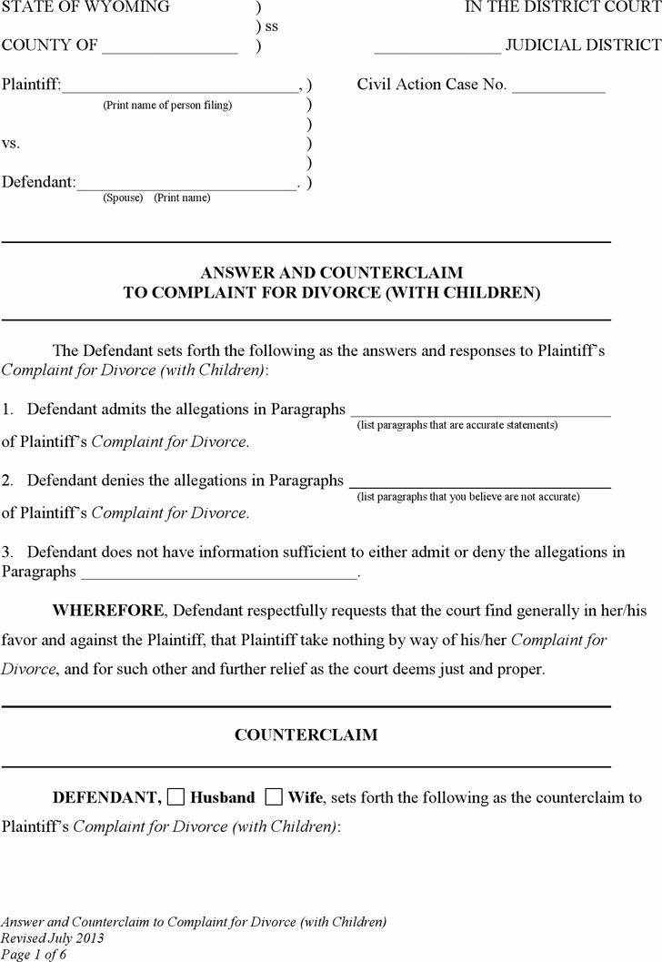 Example Of Answer to Complaint Fresh Divorce Template Free Template Download Customize and Print