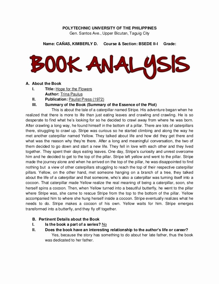 Example Of Book Analysis Luxury Hope for the Flowers Book Analysis