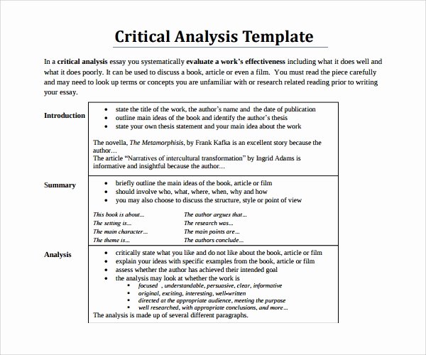 Example Of Book Analysis Luxury Sample Critical Analysis Template 10 Free Documents In Pdf