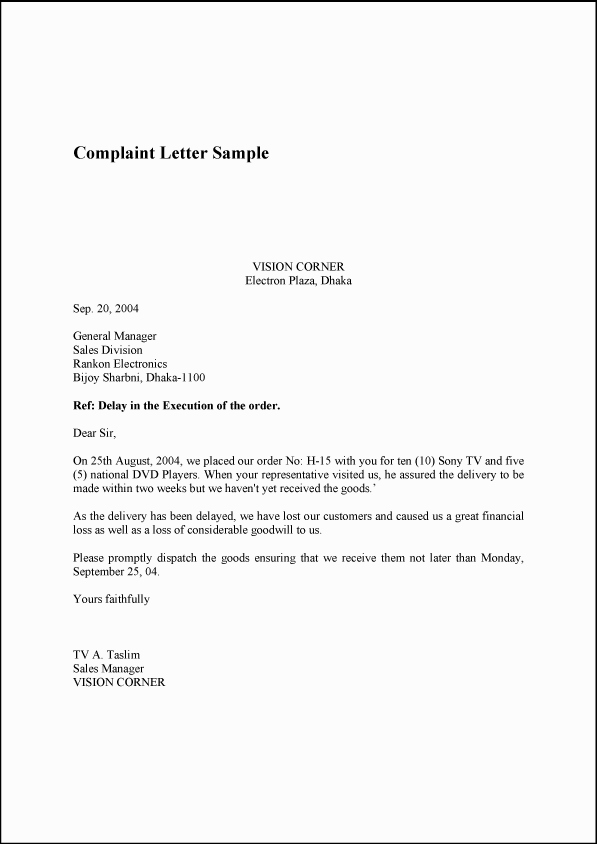 Example Of Grievance Letter Elegant Plaint Letter Sample Example Template format