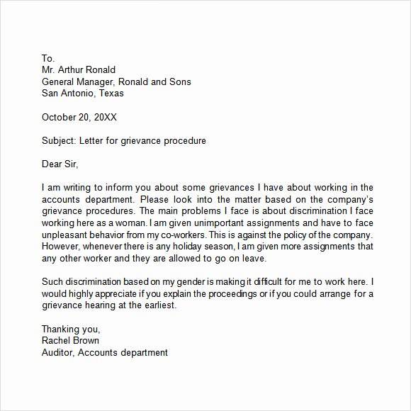 Example Of Grievance Letter Inspirational 14 Sample Grievance Letters Pdf Word