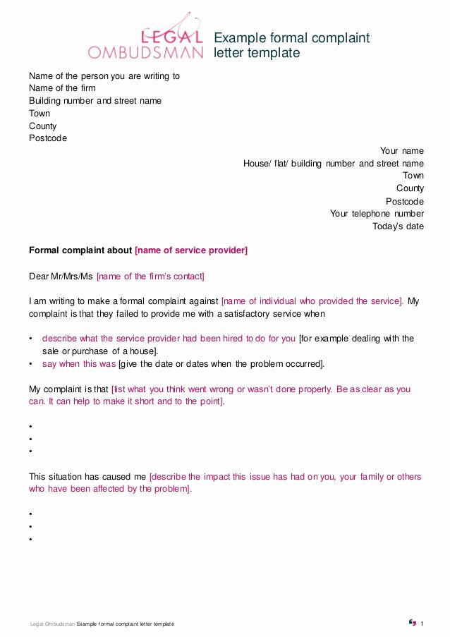 Example Of Grievance Letter Lovely Example formal Plaint Letter Template