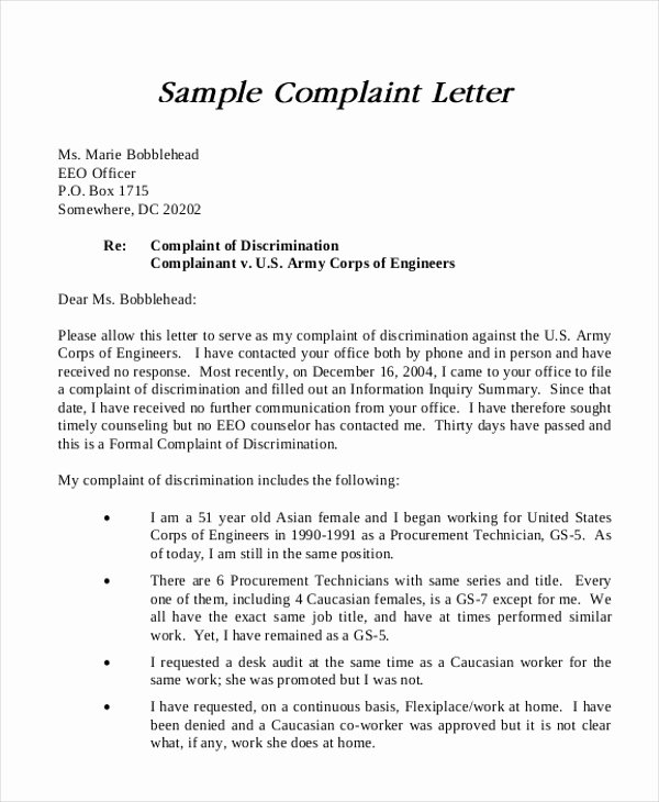 Example Of Grievance Letter New Sample formal Plaint Letter 12 Examples In Word Pdf