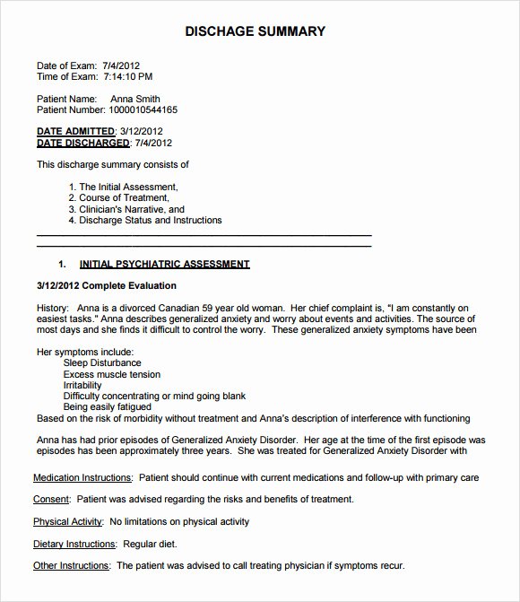Example Of Hospital Discharge Papers New 8 Sample Discharge Summary Templates Pdf Word