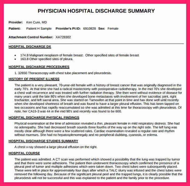 Example Of Hospital Discharge Papers Unique Discharge Summary Template
