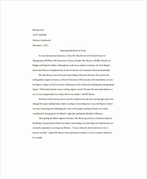 Example Of Interview Essay Paper Unique 6 Self Introduction Essay Examples &amp; Samples Pdf Doc