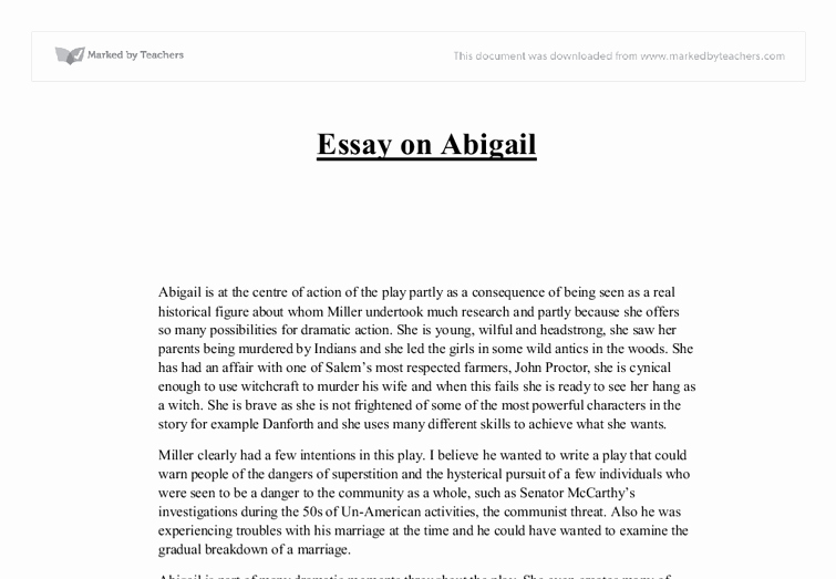 Example Of Personality Profile Essay Inspirational Character Analysis On Abigail the Crucible Gcse