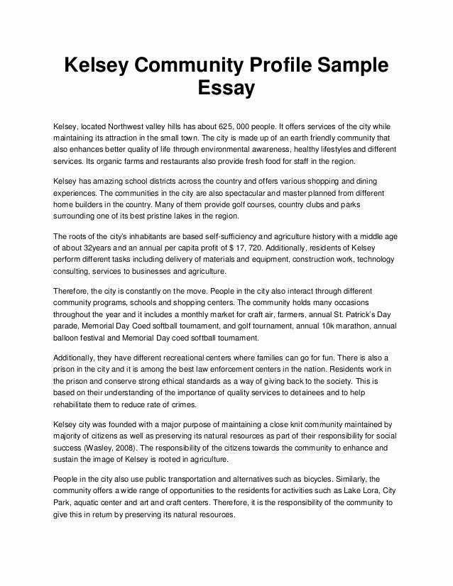 Example Of Personality Profile Essay Lovely Kelsey Munity Profile Sample Essay
