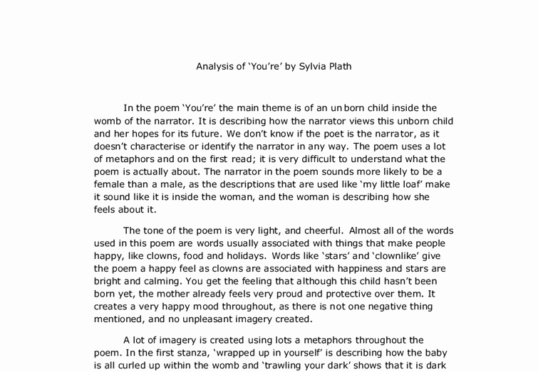 Example Of Poem Analysis Elegant Analysis Of You Re by Sylivia Plath A Level English