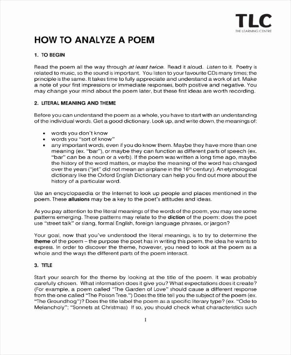 Example Of Poem Analysis Luxury 9 Poetry Analysis Templates Pdf