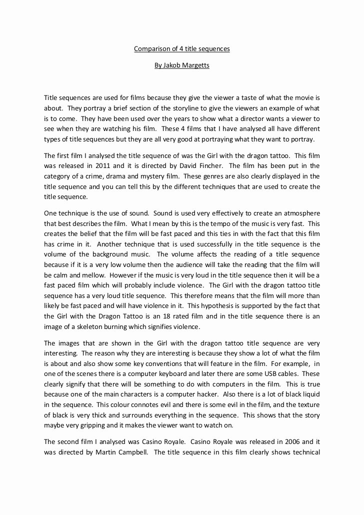 Examples Of Good Essays Beautiful Parison Of 4 Title Sequences Essay