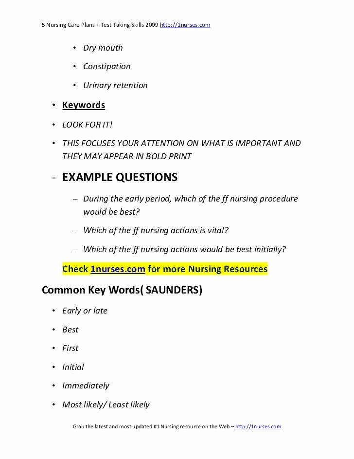 Examples Of Nursing Care Plans for Constipation New 5 Nursing Care Plans and Test Taking Skills