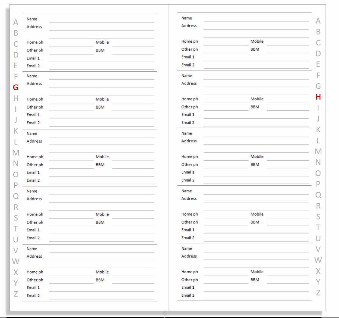 Excel Address Book Template Fresh Free Printable Address Book Page Templates