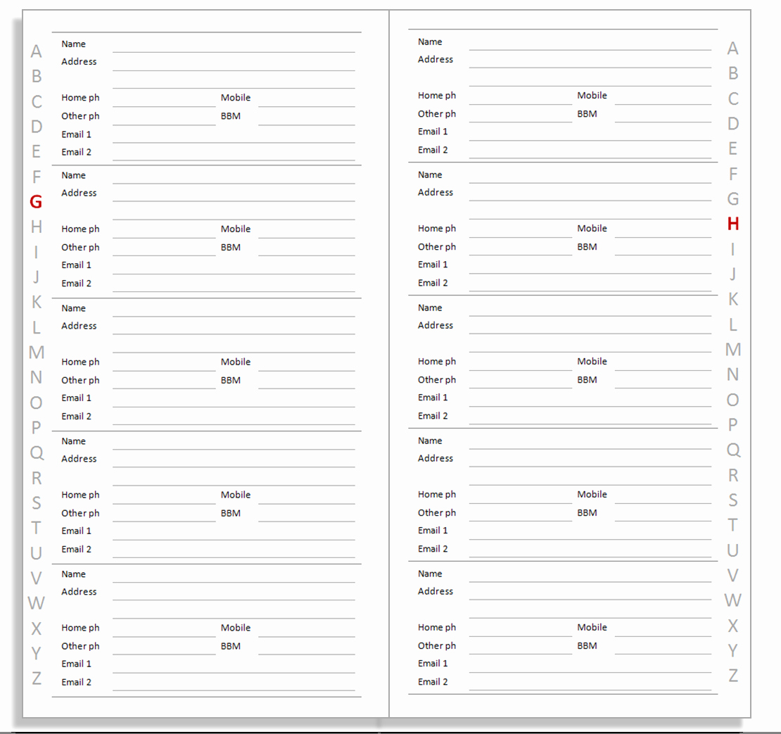 Excel Address Book Template Fresh Free Printable Address Book Page Templates