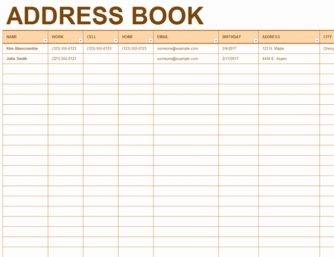 Excel Address Book Template Luxury Address Book