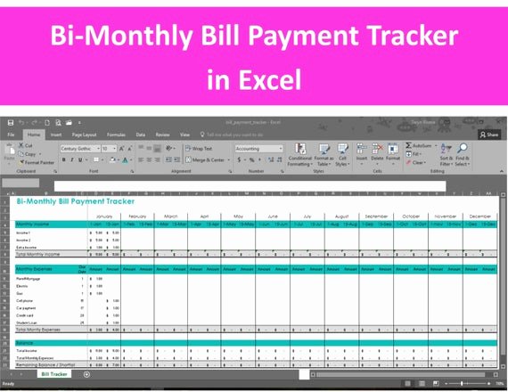 Excel Bill Tracker Beautiful Bi Monthly Bill Payment Tracker Excel Spreadsheet Editable